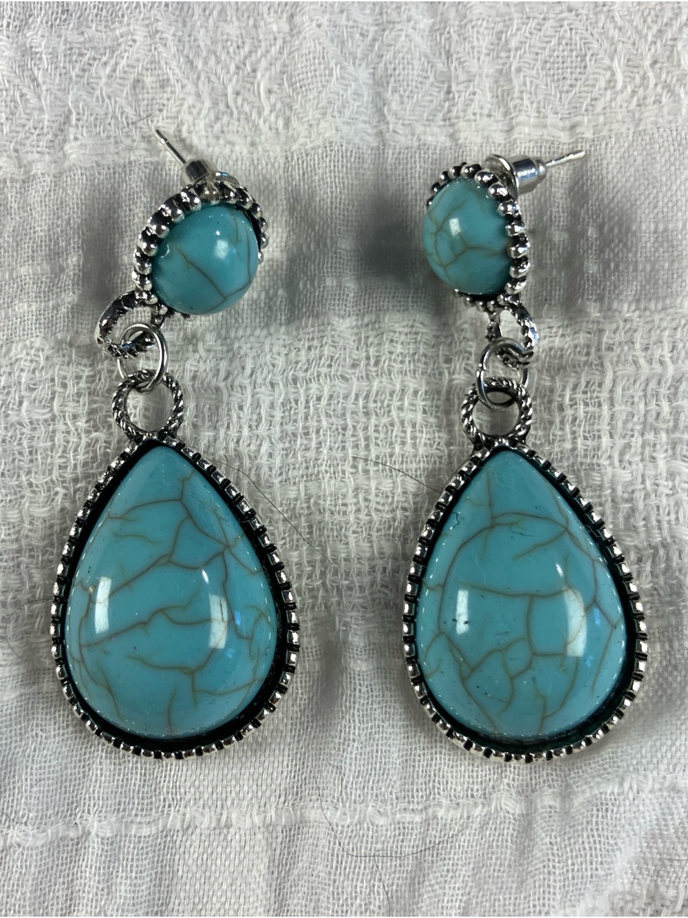 Turquoise Teardrop Dangle Earrings - Silver Accent